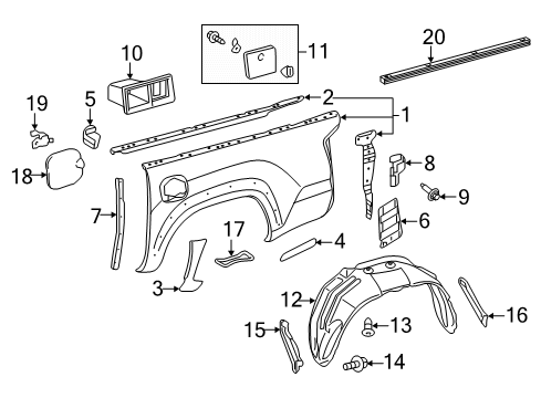 2018 Toyota Tacoma Front & Side Panels Box Diagram for 64742-04010