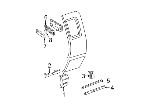 1996 Chevrolet S10 Roof Lamps, Side Glass, Exterior Trim Molding Asm-Body Side Lower Rear <Use 1C4N*Charcoal Diagram for 15023269