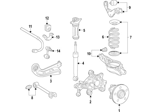 2020 Toyota Corolla Rear Suspension Components, Lower Control Arm, Upper Control Arm, Ride Control, Stabilizer Bar Stabilizer Bar Diagram for 48805-02110