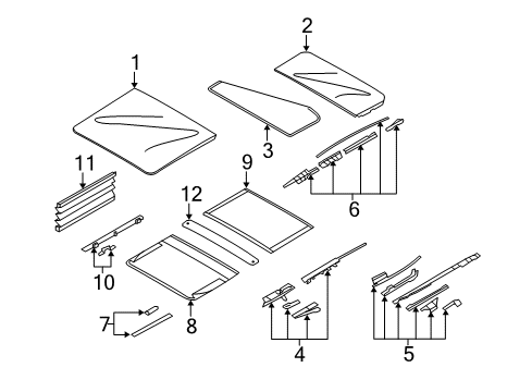 2008 BMW X5 Sunroof Mechanism, Suspended Headliner Diagram for 54107198762