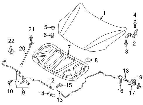 2020 Hyundai Elantra Hood & Components Bracket-Hood Release Cable Mounting Diagram for 64158-J3000