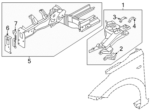 2012 Hyundai Elantra Structural Components & Rails Bracket Assembly-Fender Rear Upper Mounting Diagram for 64585-3X000