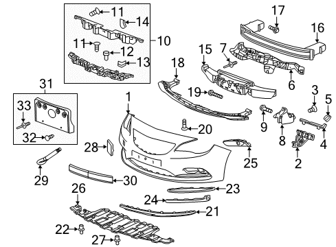 2018 Buick Cascada Front Bumper Retainer Plate Diagram for 13264598