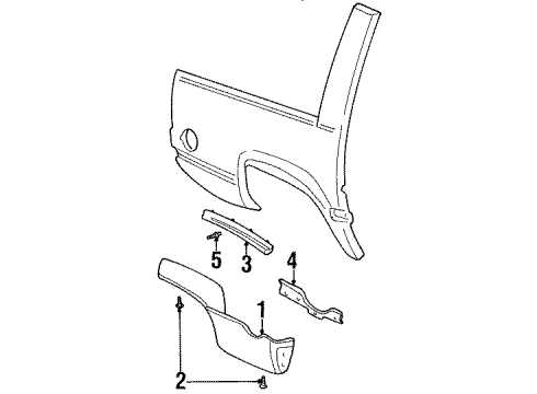 1999 GMC Yukon Quarter Panel & Components, Glass, Exterior Trim Retainer-Body Side Lower Molding Diagram for 15031571