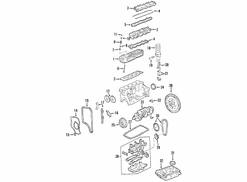 2001 Pontiac Grand Am Engine Parts, Mounts, Cylinder Head & Valves, Camshaft & Timing, Oil Pan, Oil Pump, Balance Shafts, Crankshaft & Bearings, Pistons, Rings & Bearings Gasket Kit, Engine Service Diagram for 88890710