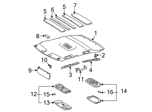 2004 Toyota Corolla Interior Trim - Roof Map Lamp Lens Diagram for 81260-12140