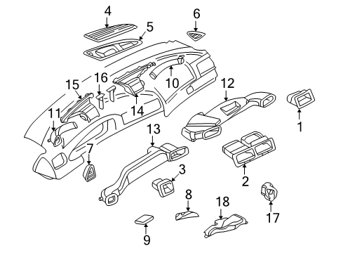 2000 BMW 740iL Air Distribution System Covering Defroster Nozzle Left Diagram for 64228183851