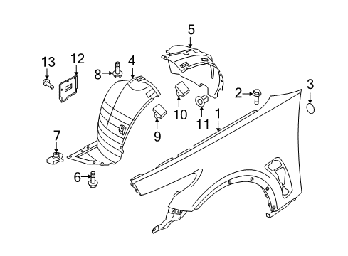 2010 Infiniti FX50 Fender & Components Protector-Front Fender, LH Diagram for 63845-1CA0A