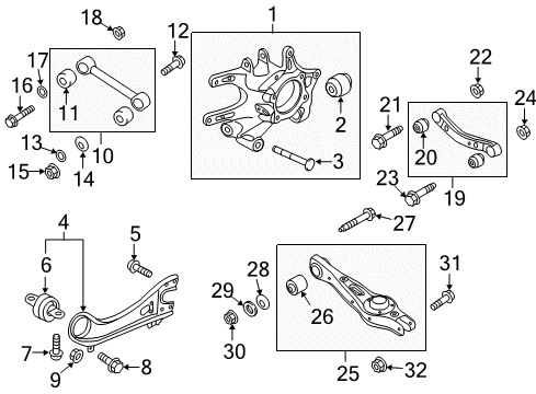 2016 Hyundai Santa Fe Rear Suspension Components, Lower Control Arm, Upper Control Arm, Stabilizer Bar Bolt Diagram for 62617-3K200