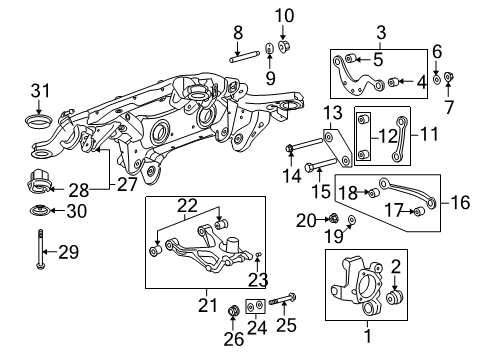 2017 Buick Enclave Rear Suspension, Lower Control Arm, Upper Control Arm, Stabilizer Bar, Suspension Components Adjust Link Diagram for 23347601