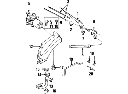 1993 Isuzu Trooper Wiper & Washer Components Motor Assembly, Front Washer Tank Diagram for 8-97807-511-0