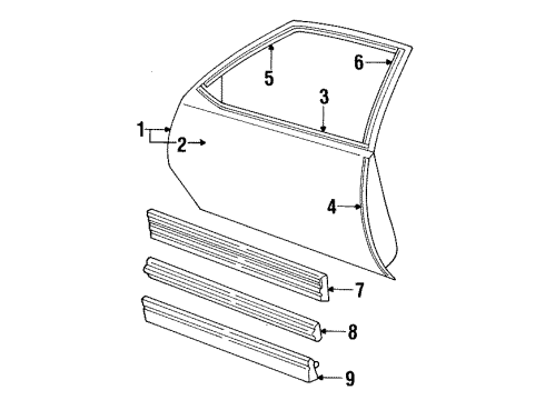 1988 Chevrolet Cavalier Door & Components Molding Diagram for 20451890