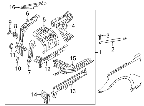 2017 Genesis G90 Structural Components & Rails Partition Assembly-Hood SEALG Rail Diagram for 84185-D2000