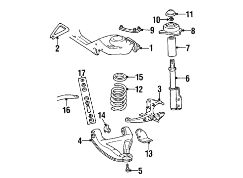 1988 Chevrolet Camaro Front Suspension Components, Lower Control Arm, Stabilizer Bar Front Spring Diagram for 14029390