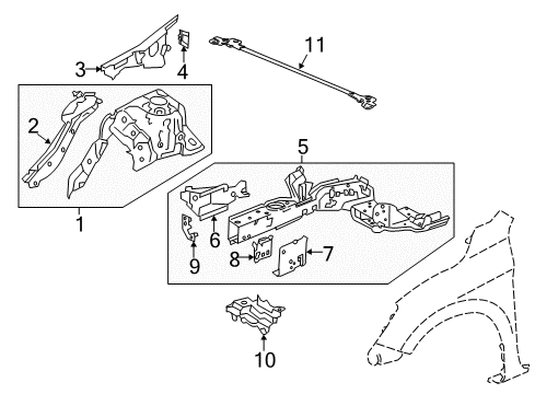2016 Honda Accord Structural Components & Rails Separator, Right Front Diagram for 60616-T2A-A01