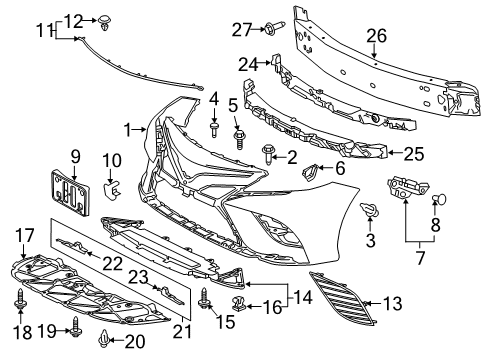 2019 Toyota Camry Front Bumper Bumper Cover Pad Diagram for 52423-06020