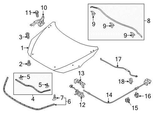 2016 Scion iA Hood & Components Rear Weatherstrip Diagram for 53383-WB001