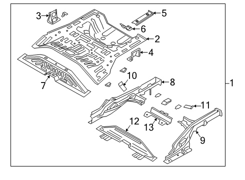 2020 Hyundai Kona Electric Rear Body - Floor & Rails Panel-Rear Floor Diagram for 65511-K4000