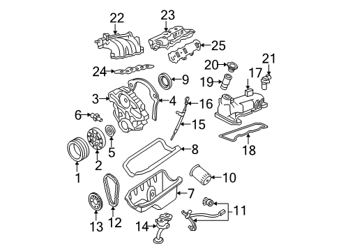 1999 Ford Ranger Engine Parts, Mounts, Cylinder Head & Valves, Camshaft & Timing, Oil Pan, Oil Pump, Crankshaft & Bearings, Pistons, Rings & Bearings Manifold Diagram for YL5Z-9424-AA