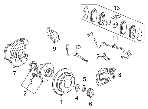 2001 Acura Integra Anti-Lock Brakes Sensor Assembly, Left Rear Diagram for 57475-ST7-801