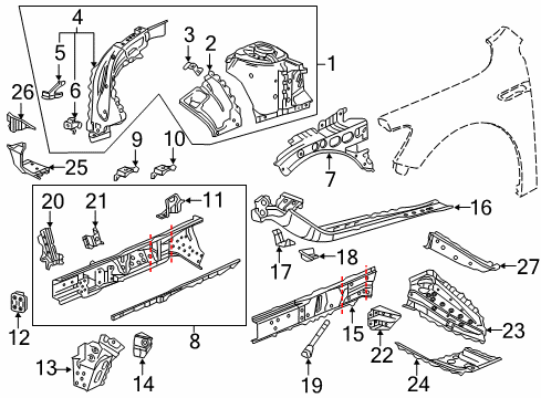 2018 Buick LaCrosse Structural Components & Rails Front Panel Bracket Diagram for 22975356