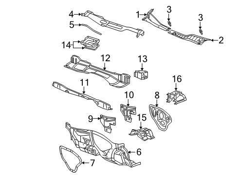 2008 Pontiac Grand Prix Cowl Cowl Grille Diagram for 15897786