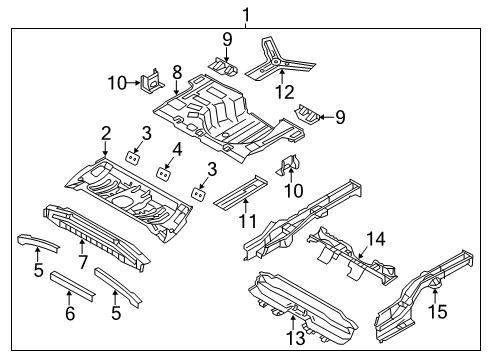 2015 Kia Rio Rear Body - Floor & Rails Panel Complete-Rear Floor Diagram for 655001W221