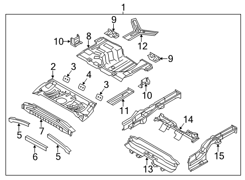 2016 Kia Rio Rear Body - Floor & Rails Panel Complete-Rear Diagram for 655001W223