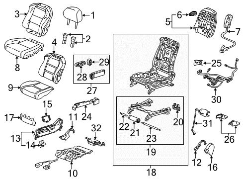 2014 Acura TL Power Seats Cover, Passenger Side Inner-Reclining (Inner) (Gray) Diagram for 81247-TK4-A11ZA
