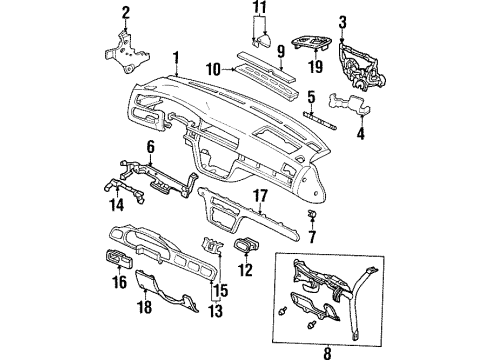 1998 Acura TL Instrument Panel Plate, Instrument Support Diagram for 77869-SW5-A80