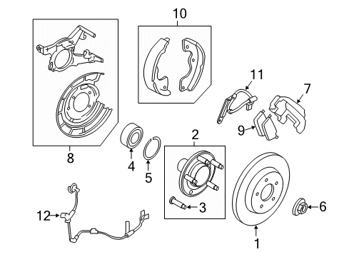 2008 Ford Escape Brake Components Park Brake Shoes Diagram for 5L8Z-2A753-AA