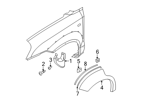 2005 Hyundai Tucson Exterior Trim - Fender Front Wheel Mud Guard Assembly, Left Diagram for 86831-2E000