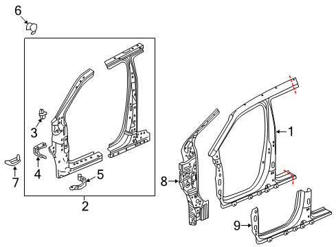 2016 Honda Pilot Aperture Panel, Hinge Pillar, Rocker Panel, L. FR. (Outer) Diagram for 04645-TG7-A01ZZ