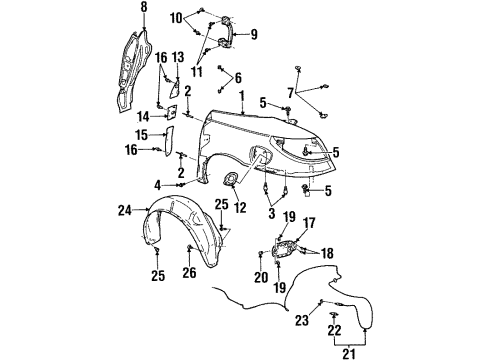 2002 Saturn SC2 Quarter Panel & Components Liner, Rear Wheelhouse Panel Diagram for 21111967