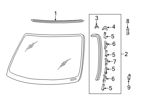 1997 Acura Integra Windshield - Reveal Moldings Clip B, FR. Windshield Side Molding (Green) Diagram for 91519-SR3-003