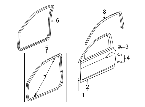 2006 Acura RSX Door & Components Weatherstrip, Left Front Door Diagram for 72350-S6M-003