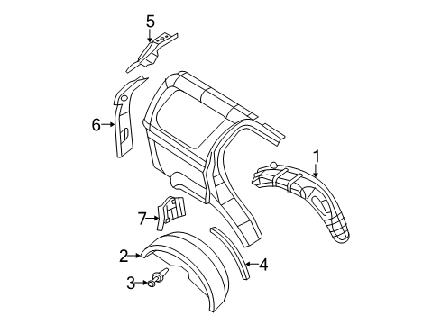 2007 Dodge Durango Inner Structure - Quarter Panel Shield-Splash Diagram for 55078072AD