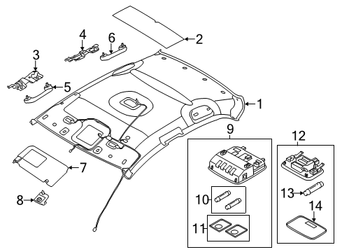 2016 Hyundai Elantra Interior Trim - Roof Overhead Console Lamp Assembly Diagram for 92800-3X550-VYF