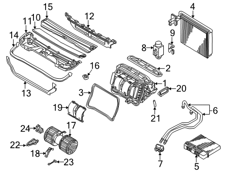 2002 BMW 325xi Heater Core & Control Valve Cover Blower Diagram for 64118372793