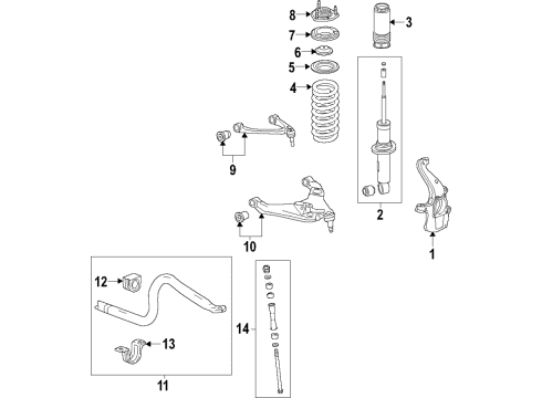 2017 Chevrolet Colorado Front Suspension Components, Lower Control Arm, Upper Control Arm, Stabilizer Bar Hub & Bearing Diagram for 84681709