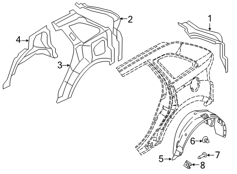 2011 Lincoln MKX Inner Structure - Quarter Panel Wheelhouse Diagram for 7T4Z-7827887-A