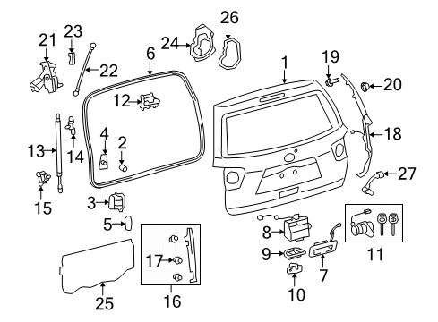 2010 Toyota Sequoia Gate & Hardware Support Cylinder Diagram for 68907-0C040