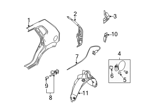 2007 Hyundai Tucson Quarter Panel & Components Extension Assembly-Quarter Outer Rear RH Diagram for 71560-2E010