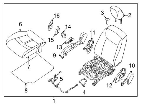 2016 Nissan Leaf Passenger Seat Components Knob-Reclining Device Lever Diagram for 87468-3NF2A