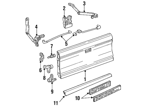 1991 GMC Sonoma Tail Gate Hinge Asm-Pick Up Box End Gate End Gate Side /RH Diagram for 15956542