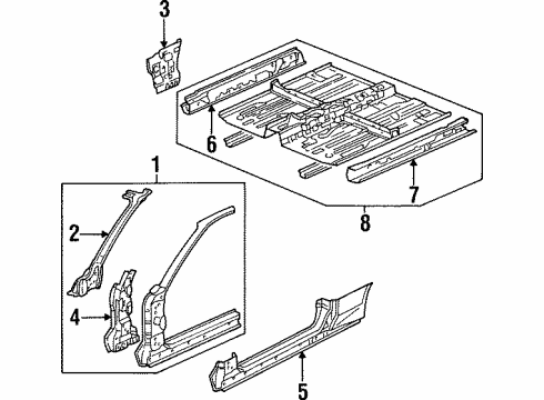 1997 Honda Prelude Hinge Pillar, Rocker, Floor & Rails Pillar, R. FR. (Lower) (Inner) Diagram for 64130-S30-A00ZZ