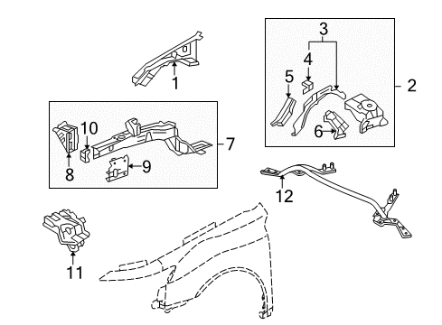 2011 Acura TL Structural Components & Rails Wheelhouse Sub-Set, Left Front Diagram for 04652-TA0-A00ZZ