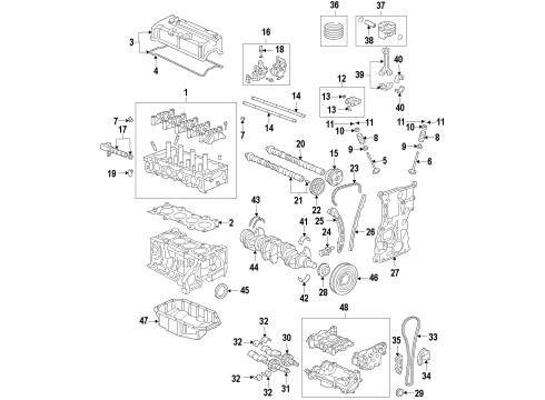 2007 Acura RDX Engine Parts, Mounts, Cylinder Head & Valves, Camshaft & Timing, Variable Valve Timing, Oil Pan, Oil Pump, Balance Shafts, Crankshaft & Bearings, Pistons, Rings & Bearings Bearing F, Connecting Rod (Pink) (Daido) Diagram for 13216-RBB-003