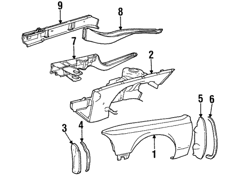 1985 BMW 735i Fender & Components Sealing Diagram for 51711872339