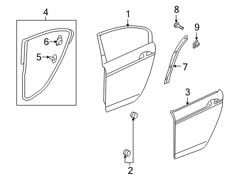 2014 Honda Crosstour Rear Door Weatherstrip, R. RR. Door Diagram for 72810-TP6-A01